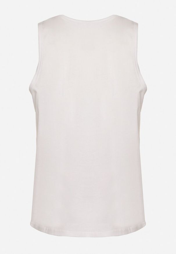 Born2be - Biała Koszulka Tank Top z Bawełny z Nadrukiem Voanna. Kolor: biały. Materiał: bawełna. Wzór: nadruk