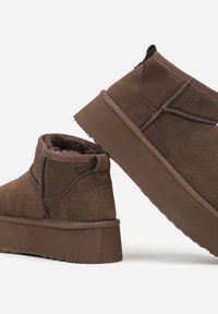 Born2be - Brązowe Wsuwane Śniegowce na Platformie z Cholewką z Zamszu Naturalnego Mevelessa. Zapięcie: bez zapięcia. Kolor: brązowy. Materiał: zamsz. Szerokość cholewki: normalna. Obcas: na platformie. Styl: elegancki
