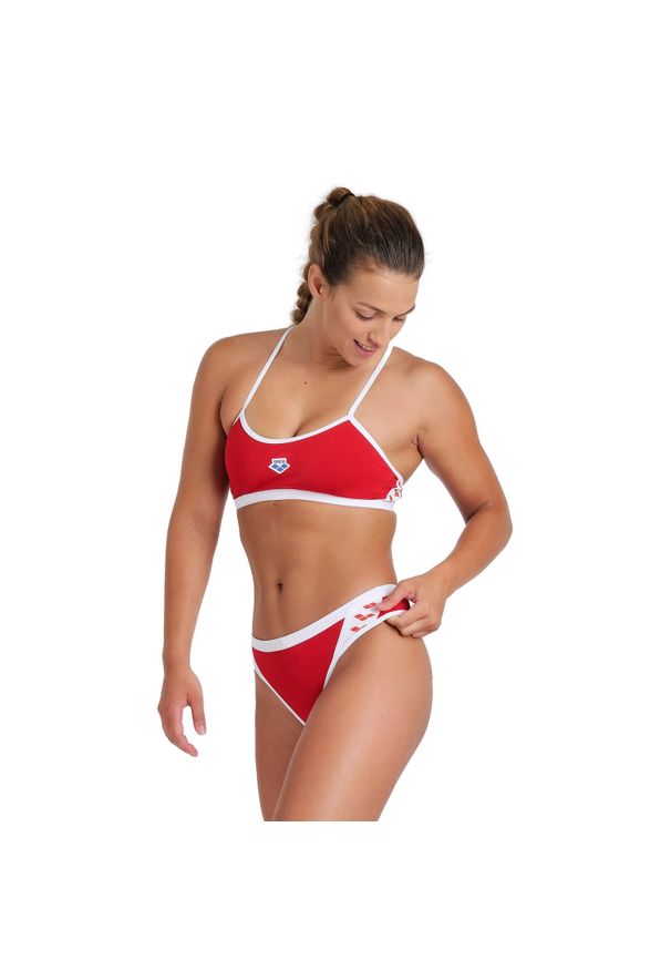 Damski Góra Bikini Pływanie Arena Icons Czerwony. Kolor: biały, czerwony, wielokolorowy. Wzór: jednolity