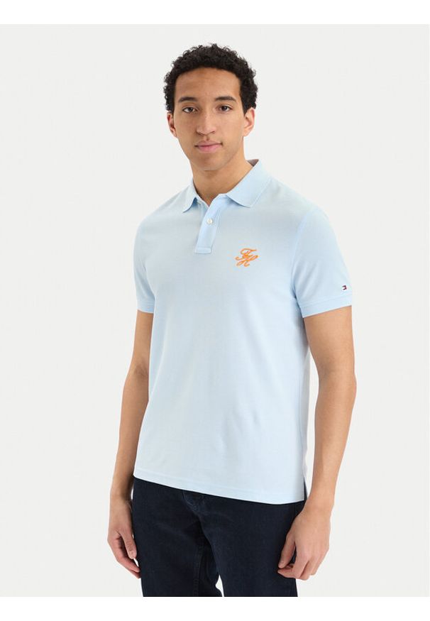 TOMMY HILFIGER - Tommy Hilfiger Polo MW0MW43046 Niebieski jasny Regular Fit. Typ kołnierza: polo. Kolor: niebieski. Materiał: bawełna