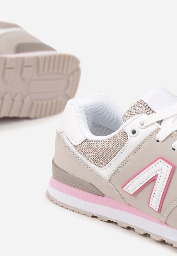 Born2be - Beżowo-Szare Sneakersy z Geometrycznym Wzorem Rilanea. Okazja: na co dzień. Kolor: beżowy. Materiał: jeans. Wzór: geometria
