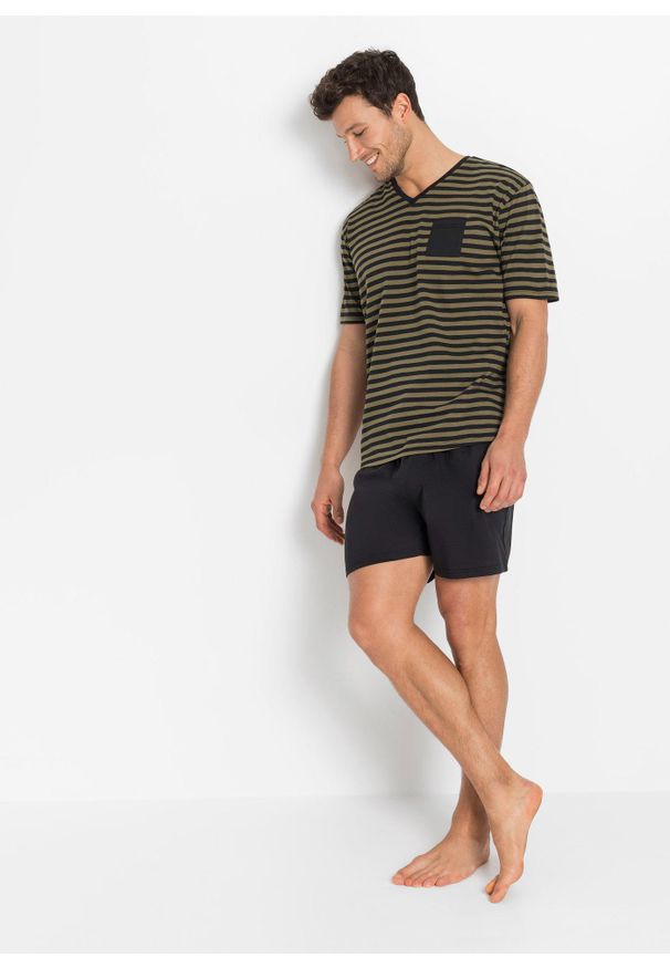 bonprix - Piżama z krótkimi spodenkami. Kolor: czarny. Długość: krótkie