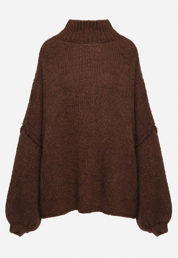 Born2be - Brązowy Golf z Wełną o Kroju Oversize z Obniżoną Linią Ramion Lilenae. Okazja: na co dzień. Typ kołnierza: golf. Kolor: brązowy. Materiał: wełna. Długość rękawa: długi rękaw. Długość: długie. Sezon: zima, jesień. Styl: casual, elegancki