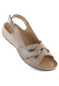 Skórzane komfortowe sandały damskie beż Helios 134.02.025. Kolor: beżowy. Materiał: skóra
