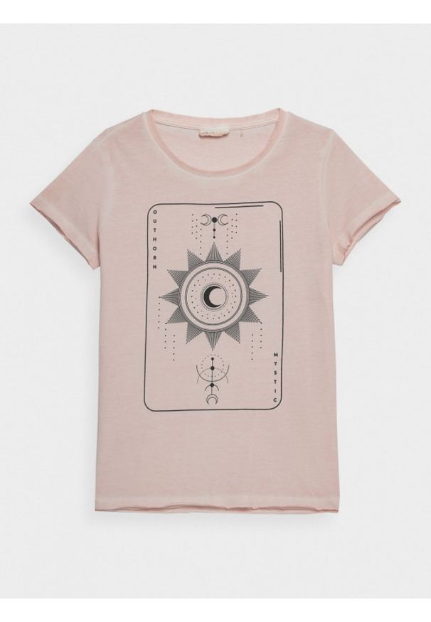 outhorn - T-shirt z nadrukiem damski. Okazja: na co dzień. Materiał: bawełna, dzianina. Wzór: nadruk. Styl: casual