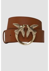 Pinko - PINKO Brązowy pasek damski Love Berry H4 Belt, Rozmiar S. Kolor: brązowy