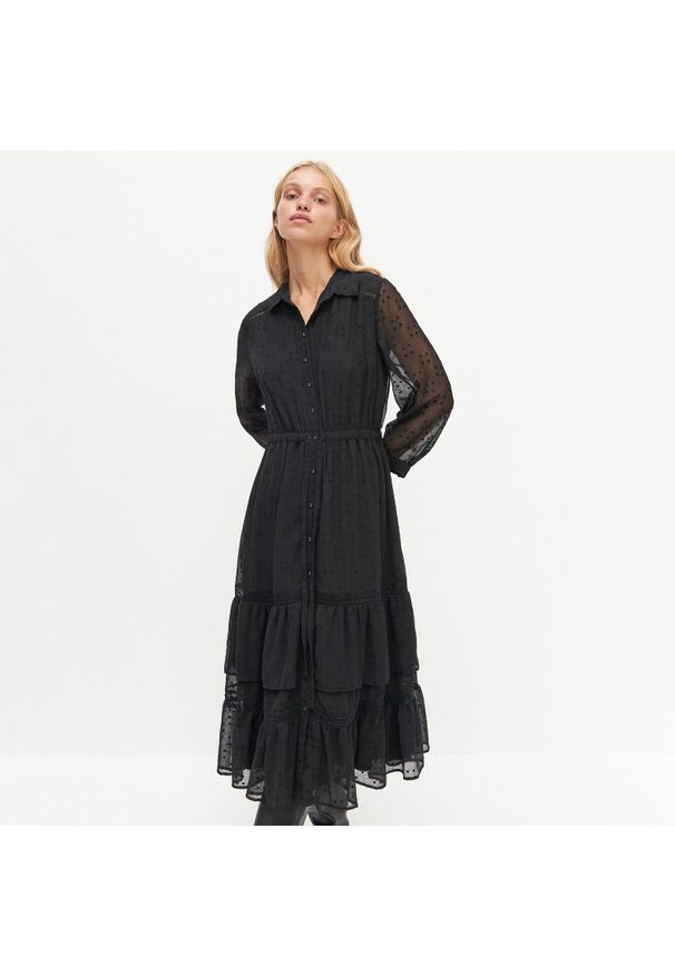 Reserved - Sukienka z tkaniny plumeti - Czarny. Kolor: czarny. Materiał: tkanina