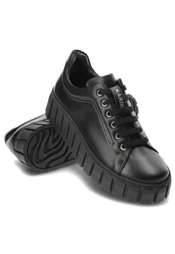 Czarne Sneakersy Karino Wygodne Skórzane Buty Damskie. Zapięcie: sznurówki. Kolor: czarny. Materiał: skóra. Szerokość cholewki: normalna