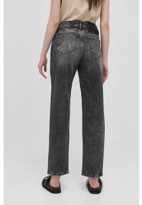 Karl Lagerfeld jeansy damskie high waist. Stan: podwyższony. Kolor: szary. Wzór: aplikacja