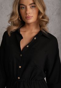 Renee - Czarna Koszula z Lnem Bawełną i Szerokimi Rękawami Moontwist. Okazja: na co dzień. Kolor: czarny. Materiał: bawełna, len. Styl: casual #7