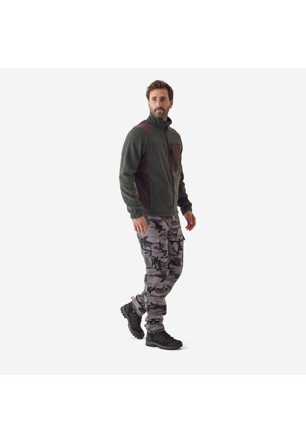 SOLOGNAC - Polar outdoor Solognac 500 dwukolorowy. Typ kołnierza: kołnierzyk stójkowy. Kolor: zielony, wielokolorowy, brązowy. Materiał: bawełna, materiał, poliester. Sport: outdoor
