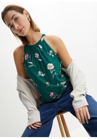 bonprix - Top ze zrównoważonej wiskozy. Kolor: zielony. Materiał: wiskoza, materiał. Wzór: nadruk