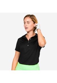INESIS - Koszulka polo do golfa z krótkim rękawem damska Inesis WW500. Typ kołnierza: polo, golf. Kolor: czarny. Materiał: materiał, poliester, elastan. Długość rękawa: krótki rękaw. Długość: krótkie. Styl: klasyczny, elegancki #1