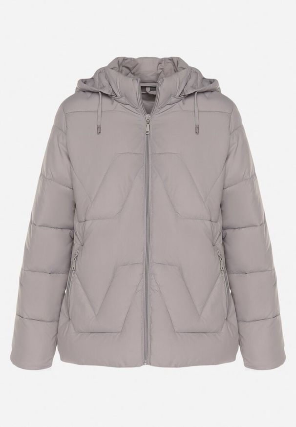 Born2be - Jasnoszara Kurtka z Szerokim Pikowaniem i Kapturem Yasidi. Okazja: na co dzień. Kolor: szary. Materiał: jeans. Styl: casual, elegancki