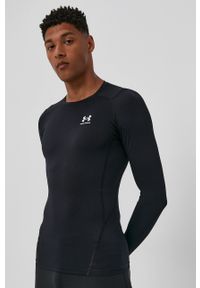 Under Armour longsleeve treningowy kolor czarny gładki. Kolor: czarny. Materiał: skóra, materiał. Długość rękawa: długi rękaw. Wzór: gładki