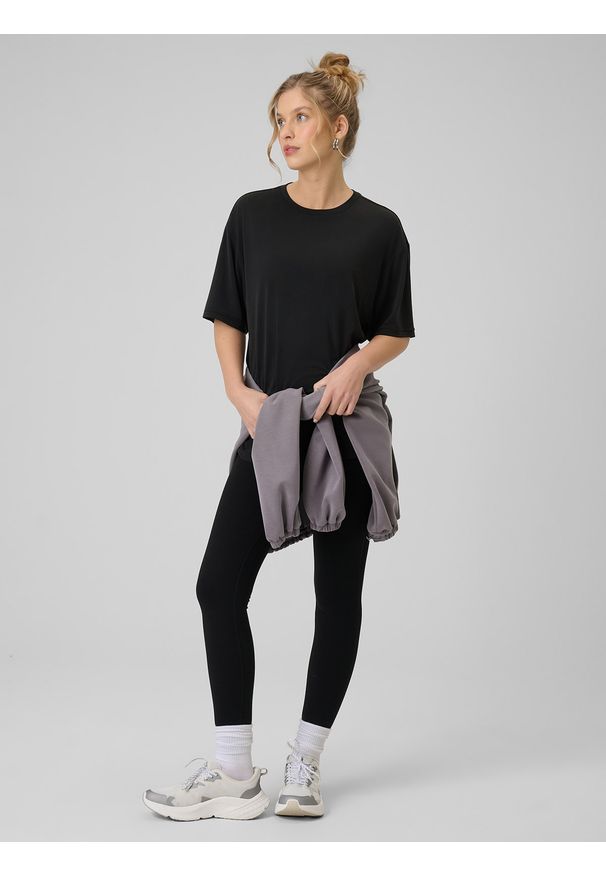 4f - 4F T-shirt loose z modalem damski - czarny M. Okazja: na co dzień. Kolor: czarny. Styl: casual