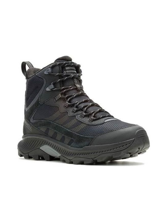 Buty trekkingowe męskie Merrell Moab Speed Strike Thermo Mid Wp. Wysokość cholewki: za kostkę. Zapięcie: sznurówki. Kolor: szary, wielokolorowy. Materiał: materiał, tkanina, syntetyk. Szerokość cholewki: normalna