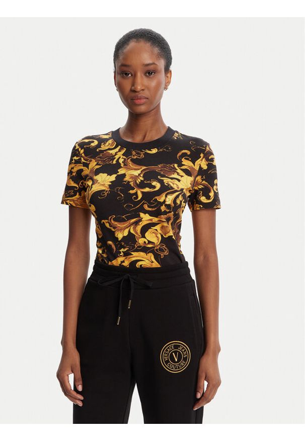 Versace Jeans Couture T-Shirt 79HAH608 JS504 Czarny Slim Fit. Kolor: czarny. Materiał: bawełna