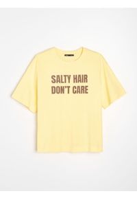 Sinsay - Bawełniana koszulka z napisem - yellow jeans. Materiał: bawełna, jeans. Wzór: napisy #1