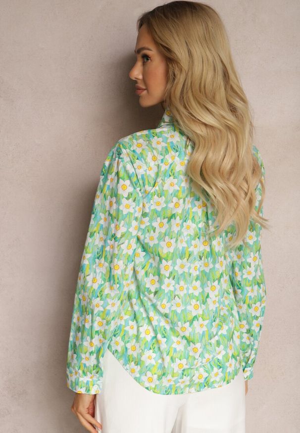 Renee - Zielona Koszula z Bawełny z Kwiatowym Printem i Długim Rękawem Ritapeva. Kolor: zielony. Materiał: bawełna. Długość rękawa: długi rękaw. Długość: długie. Wzór: nadruk, kwiaty. Sezon: wiosna. Styl: elegancki