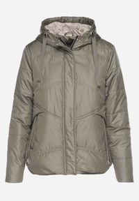 Born2be - Zielona Casualowa Kurtka z Kapturem i Ozdobnymi Sznurkami Evialinae. Okazja: na co dzień. Typ kołnierza: kaptur. Kolor: zielony. Materiał: jeans, poliester. Styl: casual #4