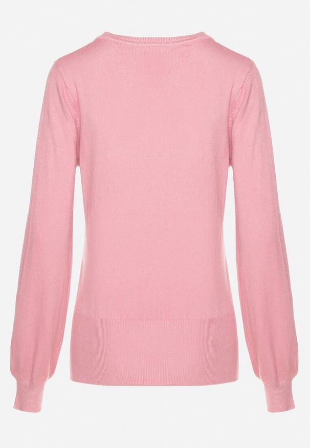 Born2be - Różowy Sweter z Wiskozą Ozdobnym Splotem i Cyrkoniami Beriel. Okazja: na co dzień. Kolor: różowy. Materiał: wiskoza. Długość rękawa: długi rękaw. Długość: długie. Wzór: ze splotem. Styl: elegancki, casual