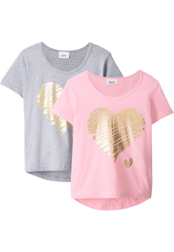 bonprix - T-shirt (2 szt.), bawełna organiczna. Kolor: szary. Materiał: bawełna. Długość: długie. Wzór: nadruk