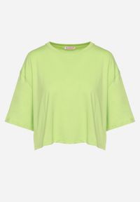Born2be - Jasnozielony Bawełniany T-shirt o Szerokim Kroju z Krótkim Rękawem Branjas. Okazja: na co dzień. Kolor: zielony. Materiał: bawełna. Długość rękawa: krótki rękaw. Długość: krótkie. Styl: casual #3