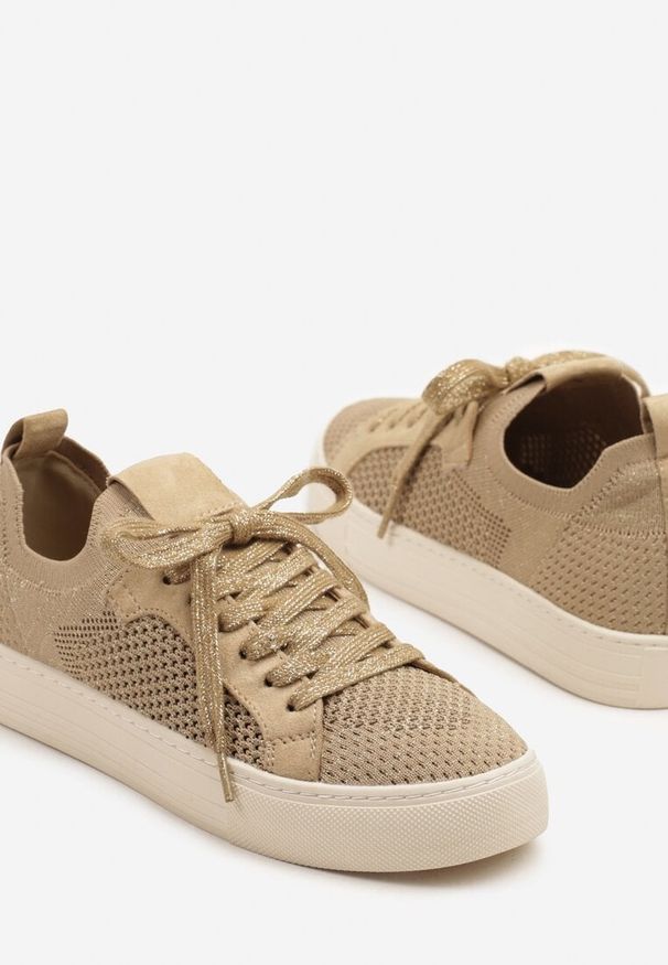 Born2be - Ciemnobeżowe Sneakersy z Siateczkową Cholewką Taslio. Okazja: na co dzień. Kolor: beżowy. Szerokość cholewki: normalna