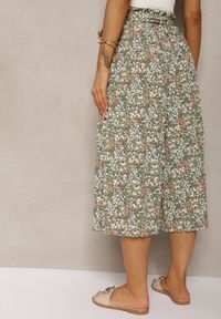 Renee - Zielone Spodnie z Szerokimi Nogawkami High Waist z Bawełną Paskiem i Gumką w Talii Drosofia. Okazja: na co dzień. Stan: podwyższony. Kolor: zielony. Materiał: bawełna. Styl: elegancki, casual #3