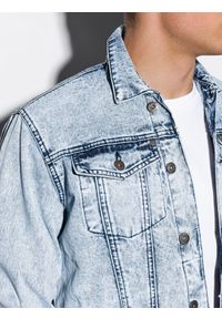 Ombre Clothing - Kurtka męska jeansowa C441 - jasny jeans - XXL. Okazja: na co dzień. Materiał: jeans. Styl: casual, klasyczny #6