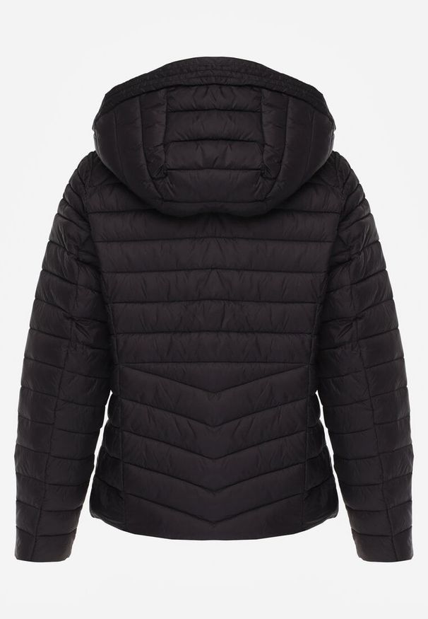 Renee - Czarna Przejściowa Kurtka Pikowana z Kapturem z Możliwością Odpięcia Pretiga. Okazja: na spacer. Typ kołnierza: kaptur. Kolor: czarny. Materiał: jeans, nylon