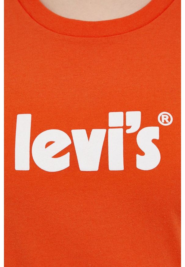 Levi's® - Levi's - T-shirt bawełniany. Okazja: na co dzień, na spotkanie biznesowe. Kolor: pomarańczowy. Materiał: bawełna. Wzór: aplikacja. Styl: biznesowy, casual