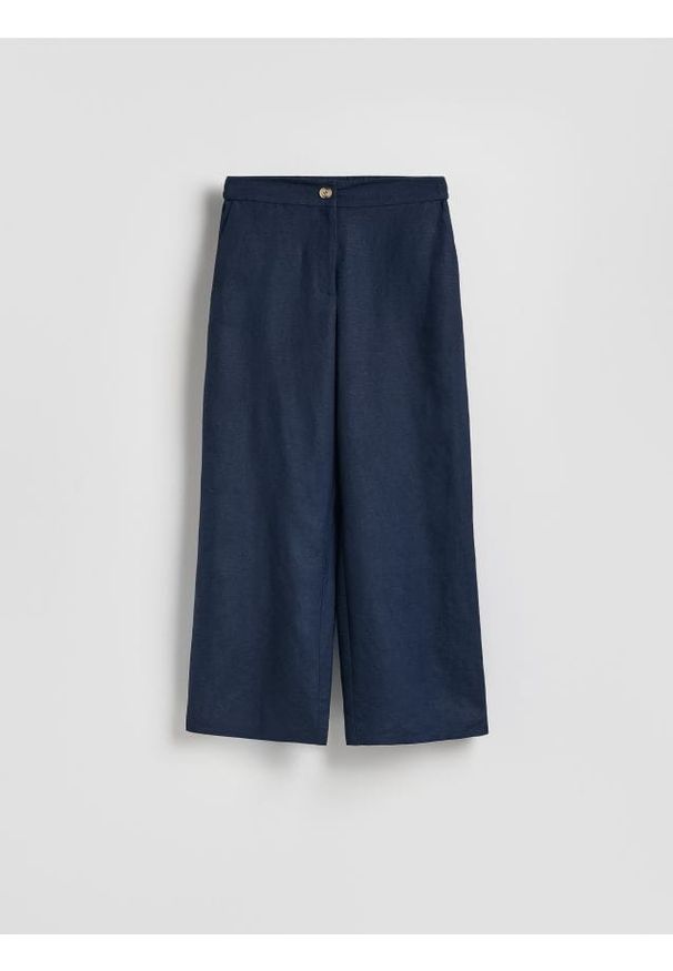 Reserved - Spodnie z lnem - granatowy. Kolor: niebieski. Materiał: len