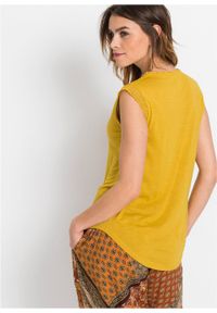 Top shirtowy z koronką bonprix żółty. Kolor: żółty. Materiał: koronka. Wzór: koronka #5