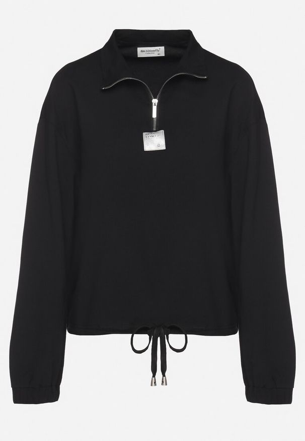 Born2be - Czarna Bluza z Bawełną i Suwakiem Ściągana Sznurkami Felasa. Okazja: na spacer, na co dzień. Kolor: czarny. Materiał: bawełna. Sezon: wiosna. Styl: casual