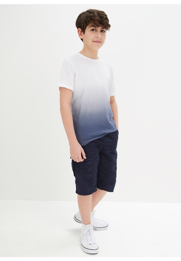 bonprix - Bermudy bojówki z gumką w talii, z czystej bawełny, regular fit. Kolor: niebieski. Materiał: bawełna