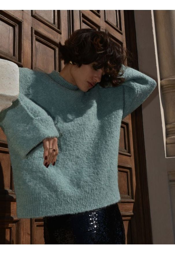 Reserved - Sweter z dodatkiem wełny - jasnoturkusowy. Kolor: turkusowy. Materiał: wełna