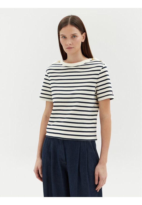 TOMMY HILFIGER - Tommy Hilfiger Bluzka WW0WW42907 Écru Regular Fit. Kolor: kremowy. Materiał: bawełna