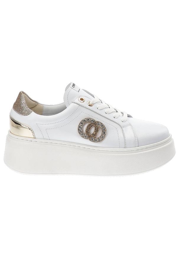 CheBello - Białe Sneakersy Chebello Damskie Stylowe Obuwie. Kolor: biały. Materiał: skóra. Szerokość cholewki: normalna. Sezon: wiosna. Obcas: na platformie. Styl: elegancki
