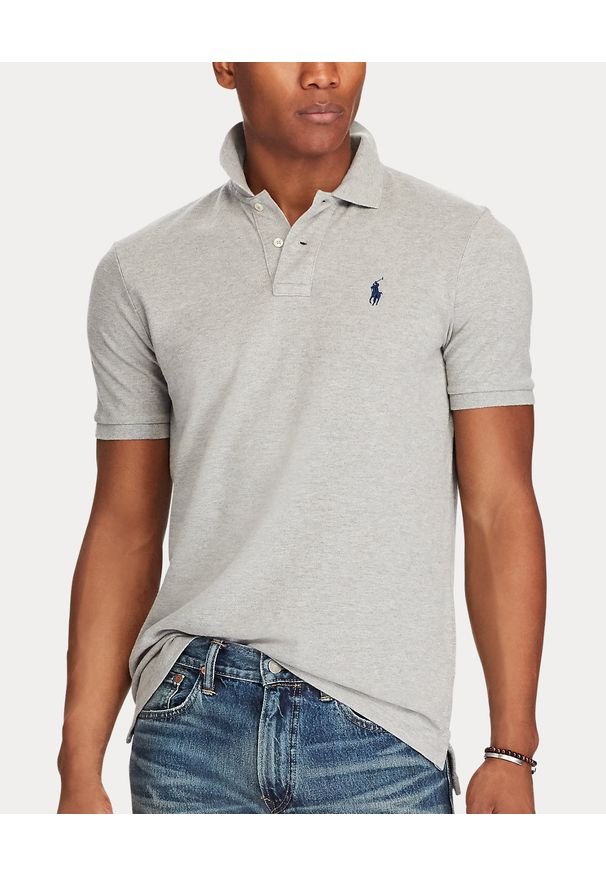 Ralph Lauren - RALPH LAUREN - Szara koszulka polo Slim Fit. Typ kołnierza: polo. Kolor: szary. Materiał: bawełna, prążkowany. Wzór: haft