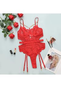 Intica - Body koronkowe z pasem do pończoch na romantyczne wieczory Crissy. Kolor: czerwony. Materiał: koronka. Wzór: koronka