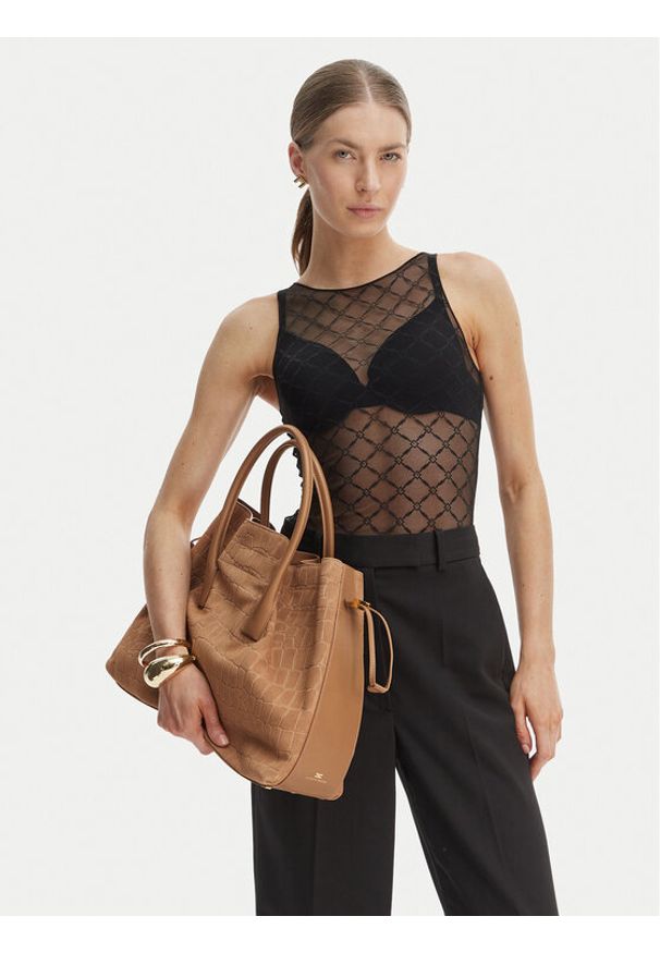 Elisabetta Franchi Torebka BS-19H-61E2-V890 Beżowy. Kolor: beżowy. Materiał: zamszowe, skórzane