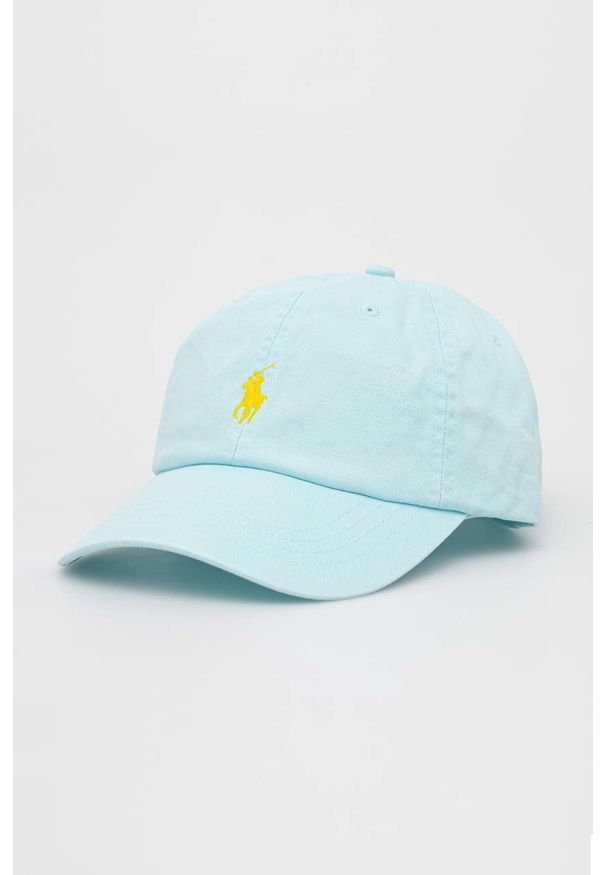 Polo Ralph Lauren czapka z daszkiem bawełniana kolor turkusowy z aplikacją. Kolor: turkusowy. Materiał: bawełna. Wzór: aplikacja