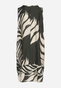 Born2be - Ciemnozielona Pudełkowa Sukienka z Wiskozą Lnem i Roślinnym Wzorem Rineluna. Okazja: na co dzień. Kolor: zielony. Materiał: len, wiskoza. Styl: casual, elegancki #7