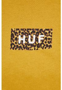 HUF T-shirt bawełniany kolor żółty. Kolor: żółty. Materiał: bawełna. Wzór: nadruk