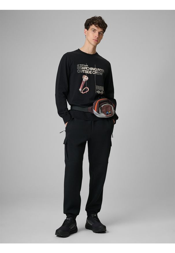 4f - 4F Longsleeve regular z nadrukiem męski - czarny XL. Okazja: na co dzień. Kolor: czarny. Materiał: materiał. Długość rękawa: długi rękaw. Wzór: nadruk. Styl: casual, sportowy