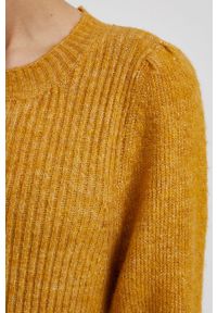 Vila Sweter z domieszką wełny damski kolor żółty. Okazja: na co dzień. Kolor: żółty. Materiał: wełna. Długość rękawa: długi rękaw. Długość: długie. Styl: casual #4