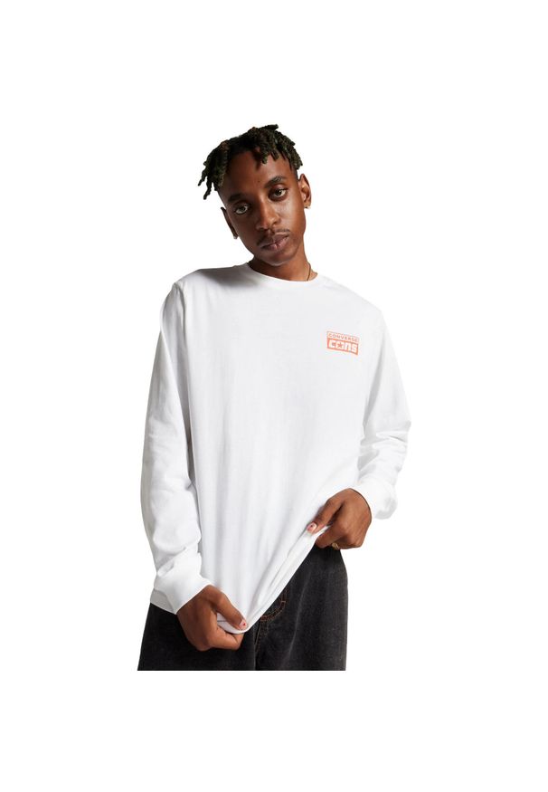 Bluza męskie Converse Cons Long Sleeve T Shirt. Kolor: biały. Materiał: bawełna, materiał. Długość rękawa: długi rękaw. Sport: skateboard