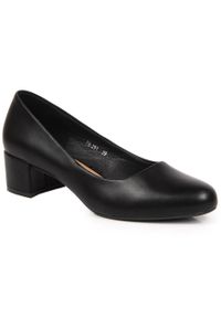 Czółenka damskie na klocku czarne Sergio Leone PB291. Kolor: czarny. Materiał: skóra ekologiczna. Szerokość cholewki: normalna #1